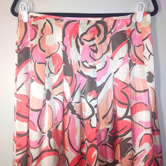 New York & Company 100% silk abstract floral pleated high Waist midi skirt Sz. 8 - Picture 3 of 7